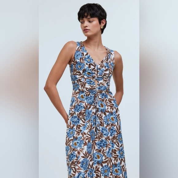Madewell Sleeveless V Neck Midi Dress In Floral. Size 4 - Picture 1 of 12